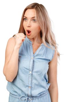 Young casual woman over isolated white background celebrating a victory, portrait