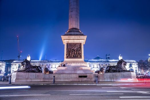 Night view of Trafalgar square. Shooting Location: United Kingdom, London