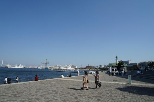 Yokohama Baybridge and luxury vessels. Shooting Location: Yokohama-city kanagawa prefecture