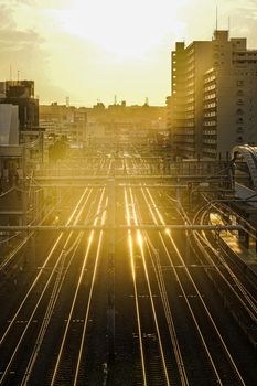 Sunset cityscape and track image. Shooting Location: Yokohama-city kanagawa prefecture