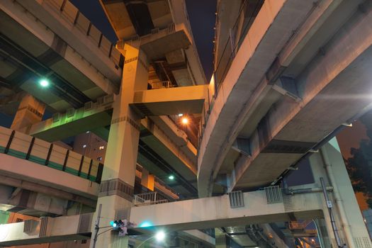 Night view of Hakozaki junction. Shooting Location: Tokyo metropolitan area