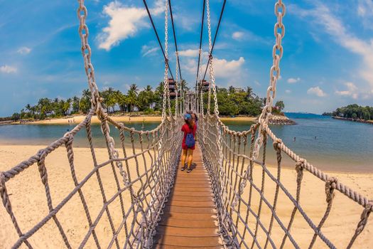 Suspension Bridge of Singapore Sentosa Island. Shooting Location: Singapore