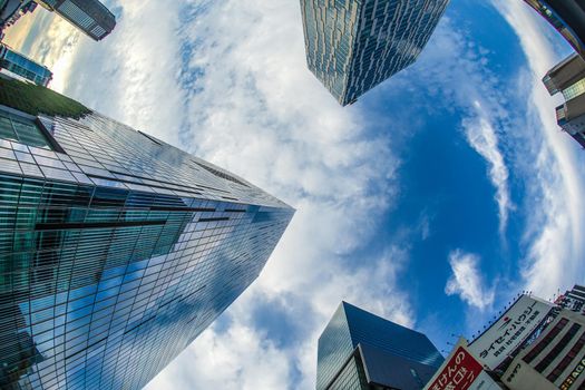 Shibuyas skyscrapers and sky. Shooting Location: Tokyo metropolitan area