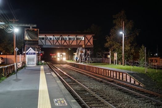 Night view of Biei Station (Hokkaido Biei-cho). Shooting Location: Hokkaido Biei-cho