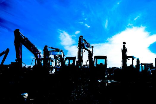 Image of heavy machine silhouette. Shooting Location: Akita