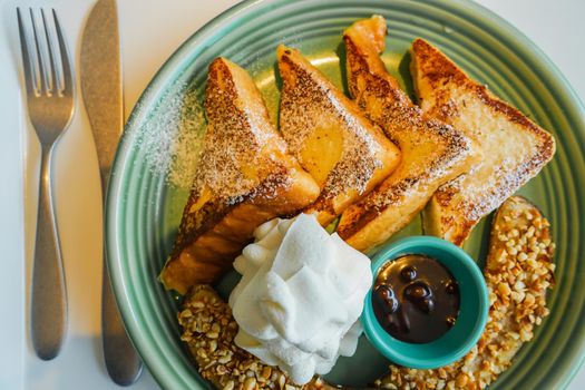 French toast and whipped cream breakfast. Shooting Location: Yokohama-city kanagawa prefecture