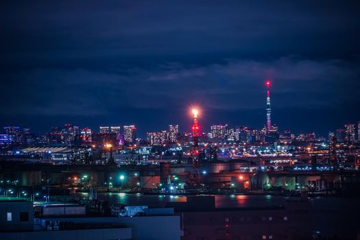 Night view of Tokyo seen from Keihin Industrial Area. Shooting Location: Kawasaki City, Kanagawa Prefecture