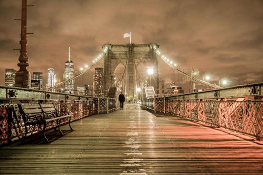 Night Brooklyn Bridge. Shooting Location: New York, Manhattan