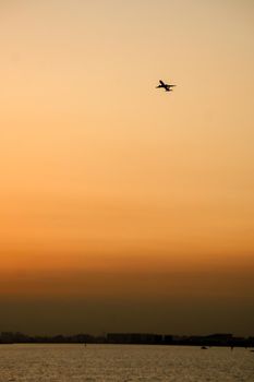 Silhouette of the plane and the image. Shooting Location: Tokyo metropolitan area