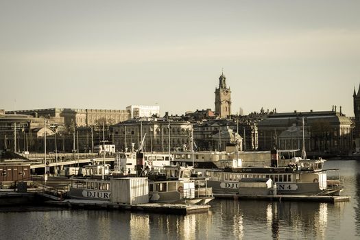 Stockholm cityscape and morning ray. Shooting Location: Sweden, Stockholm