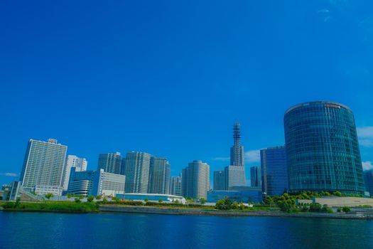 Yokohama Minato Mirai city and blue sky. Shooting Location: Yokohama-city kanagawa prefecture