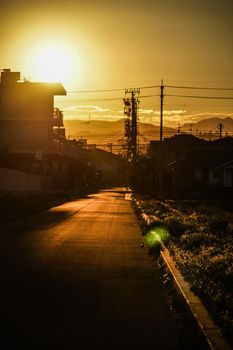 Sunset and telephone pole. Shooting Location: Sendai, Miyagi Prefecture