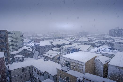 The city of Yokohama Minato Mirai, which was wrapped in the snow. Shooting Location: Yokohama-city kanagawa prefecture