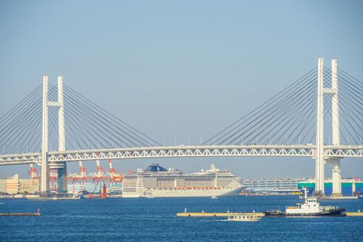 Yokohama Baybridge and luxury vessels. Shooting Location: Yokohama-city kanagawa prefecture