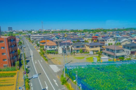 Hino city city and blue sky. Shooting Location: Tokyo Metropolitan Hino City