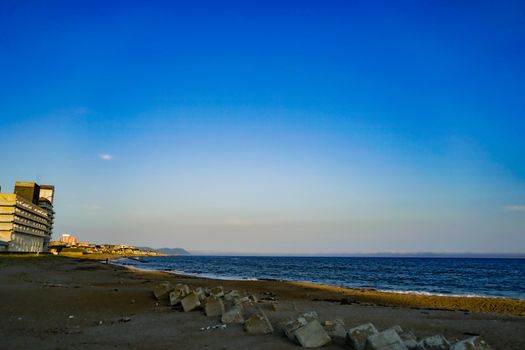 Hakodate sandy beach and sea. Shooting Location: Hokkaido Hakodate City