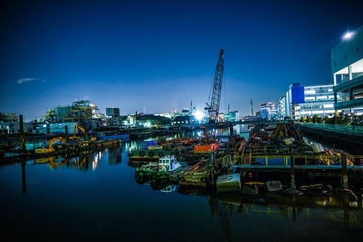 Night view of Yokohama Harbor vessel and Yokohama Minato Mirai. Shooting Location: Yokohama-city kanagawa prefecture