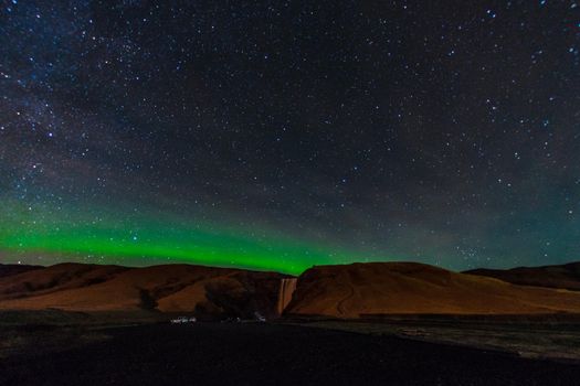 Iceland Aurora and Mountain Silhouette. Shooting Location: Iceland, Lay Cavik