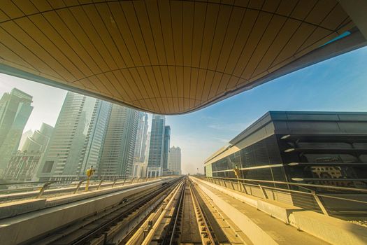 UAE Dubai cityscape seen from Dubai Metro. Shooting Location: Dubai