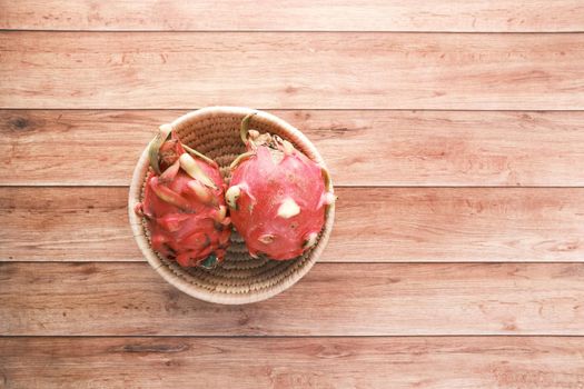 top view of dragon fruit in a bowl on table ,