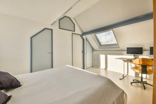 Beautiful bedroom in new luxury home with some decor
