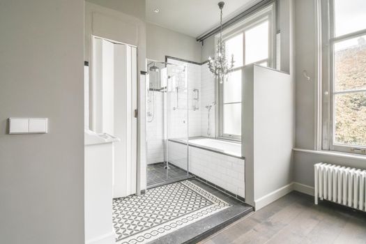 Bright and stylish bathroom in luxury modern house