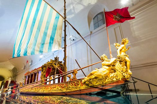 VENARIA REALE, ITALY - CIRCA MAY 2021: the Bucentaur (Bucintoro, 1729). Antique Royal ship of Savoia family.