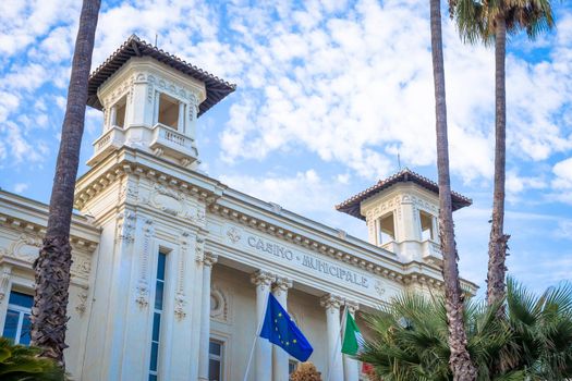 SANREMO, ITALY - CIRCA AUGUST 2020: view of the Sanremo Casino, one of the main landmarks of the city and Liguria Region