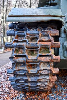 Military tank caterpillar close up