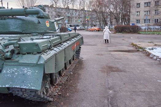 Ryazan, Russia - November 22, 2021: Russian tank in the city