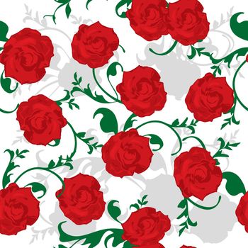 Seamless pattern with stylized rose and foliage