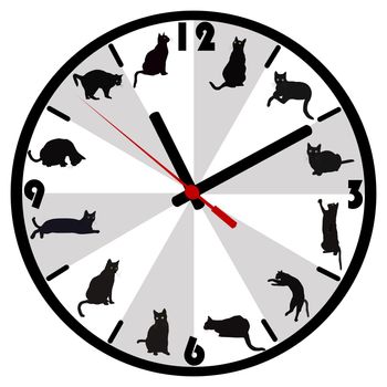 Clock face with black cats