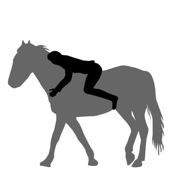 Silhouette of a woman lying on the horse and hugging him