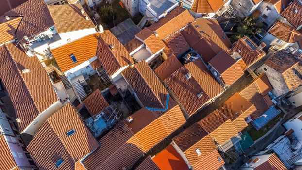 Aerial view of historic Adriatic town of Krk , Island of Krk, Kvarner bay of Adriatic sea, Croatia, Europe.