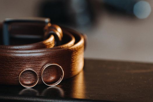 A pair of gold wedding rings.Two wedding rings.