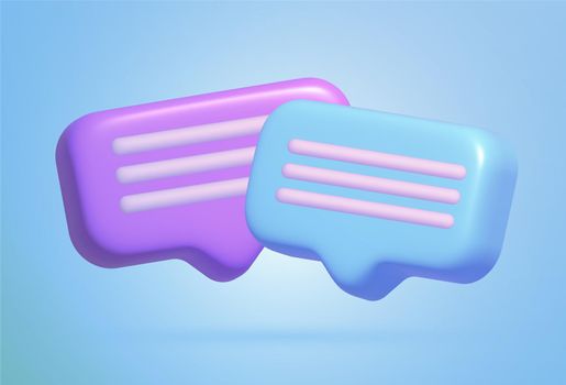 3D Bubble Speech Notification illustration. SMS Chat text notification for new messages, announcement alert from social media.