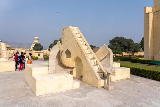 Jaipur, India - December 11, 2019: Astronomical instruments at the historical Jantar Mantar obsevrvatory.