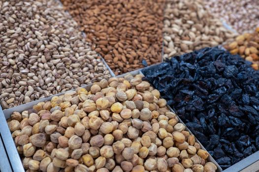 Dried fruits and nuts on local food market