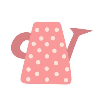 Decorated watering can or pot isolated on white background. Simple gardening tool. Flat cartoon vector illustration.
