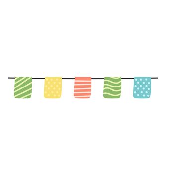 Vector cute pennants icon. Beautiful flags in hand drawn style. Isolated garland on a white background. Flat cartoon style.