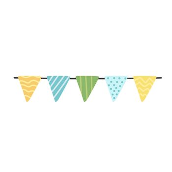 Vector cute pennants icon. Beautiful flags in hand drawn style. Isolated garland on a white background. Flat cartoon style.