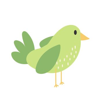 Cute green bird animal - cartoon vector in hand drawn simple style on white