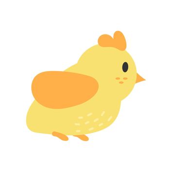 Cute cartoon chicken. Funny yellow chicken in hand drawn simple style, vector illustration.