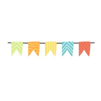 Vector cute pennants icon. Beautiful flags in hand drawn style. Isolated garland on a white background. Flat cartoon style.