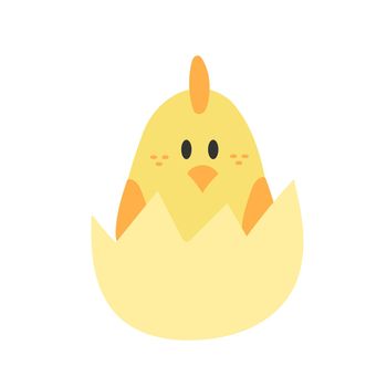 Cute cartoon chicken. Funny yellow chicken in hand drawn simple style, vector illustration.