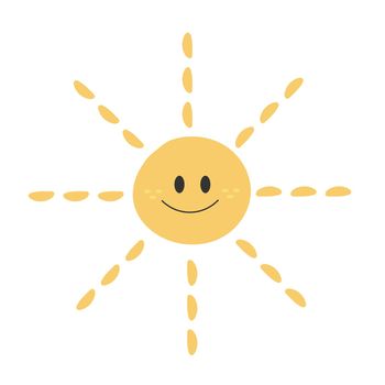 Cute funny Sun character. Vector hand drawn cartoon sun isolated on white background. Sun character concept