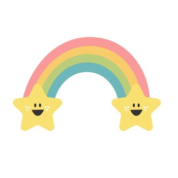 Hand drawn rainbow and star. Cute kids nursery icon. Baby shower. Lovely cartoon star for wallpaper, fabric, wrapping, apparel. Vector illustration.