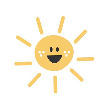 Cute funny Sun character. Vector hand drawn cartoon sun isolated on white background. Sun character concept