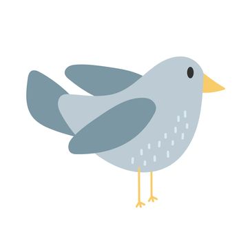 Cute blue bird animal - cartoon vector in hand drawn simple style on white