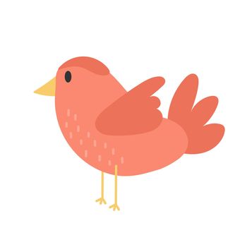 Cute red bird animal - cartoon vector in hand drawn simple style on white